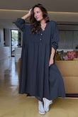 Made in Italy Donegal Cotton Jersey Smock Dress Charcoal